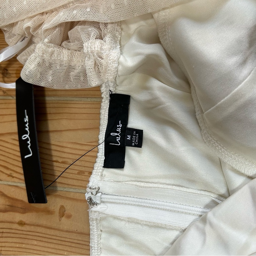 NWOT Lulus Gracefully Modern Ivory Satin Mesh Long Sleeve Bustier Jumpsuit - Picture 8 of 8